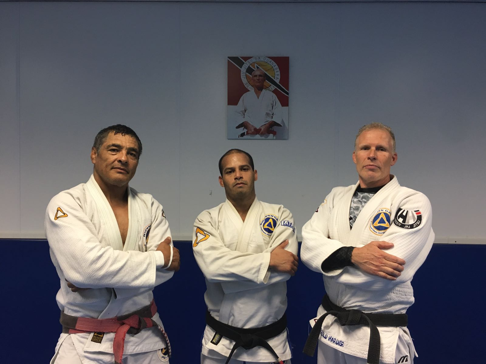 Greg Lacle with his instructor Harold Harder and Master Rickson Gracie